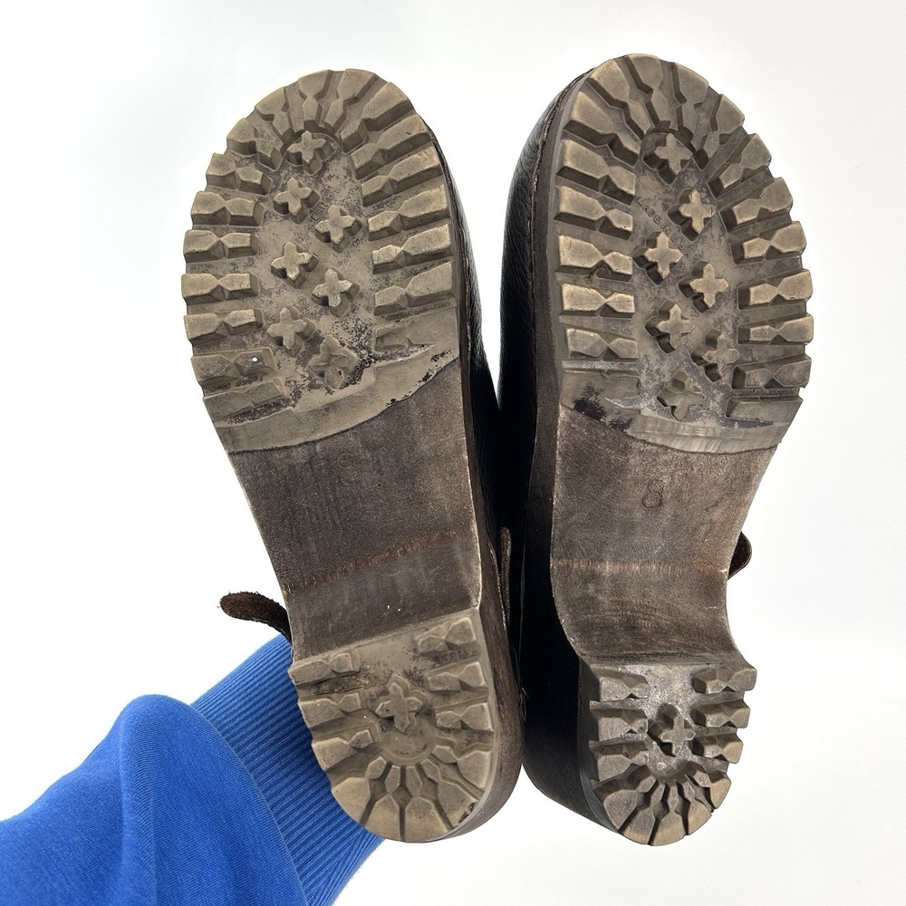 Eddie Bauer Womens Leather Clogs Size 8 Brown Chunky Wood Heel Comfort Y2K Mules - Picture 4 of 11